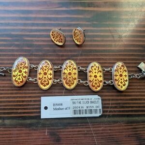 Sue Huston Sterling Silver & Enamel Bracelet + Earring Set